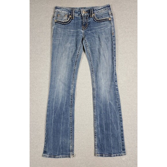 Miss Me Jeans 28 Blue Irene Boot Stretch Low Rise Distressed Denim Pants - Picture 1 of 16